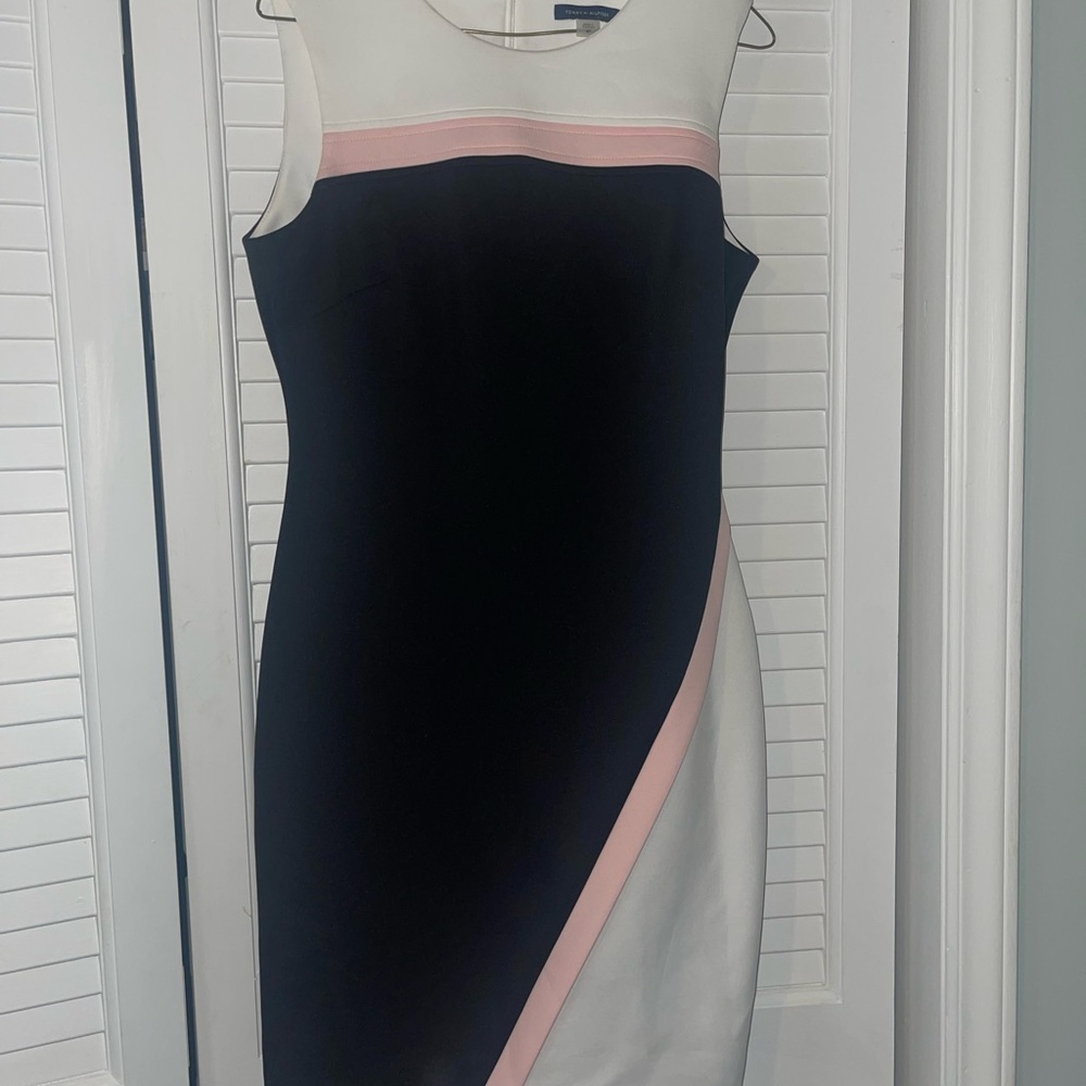 Tommy Hilfiger Asymmetrical Black and Pink Sheath Dress